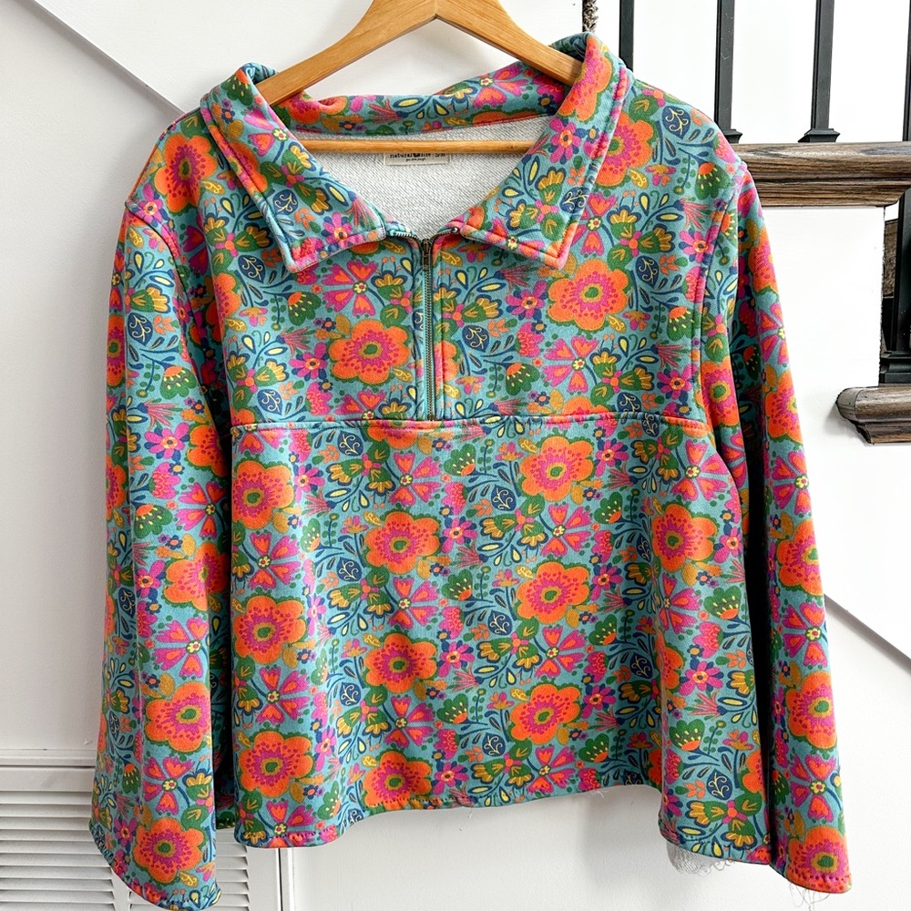 Natural Life Floral Oversized Quarter-Zip Pullover